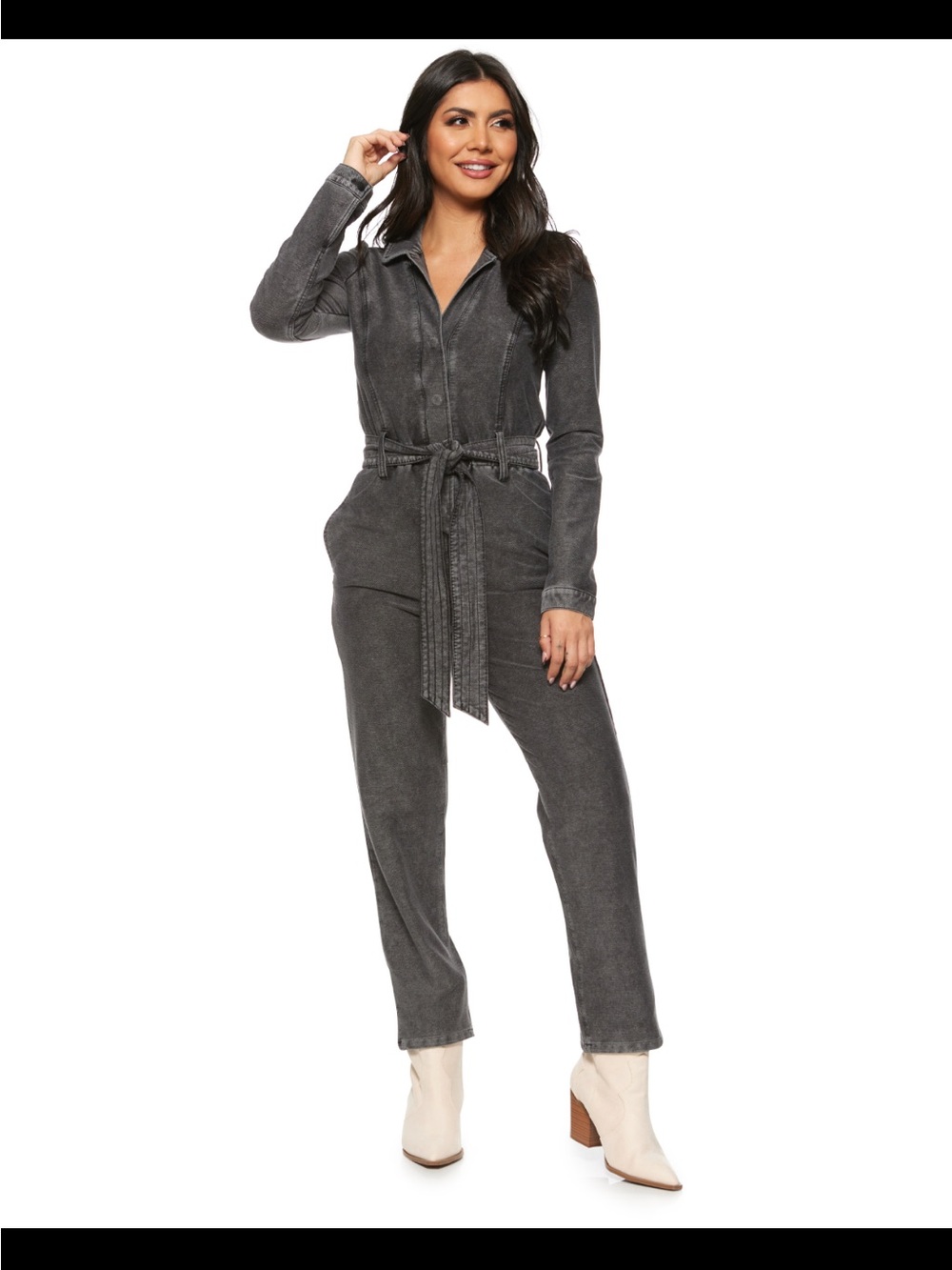 Kittenish Washed Utility Jumpsuit with Tie Belt